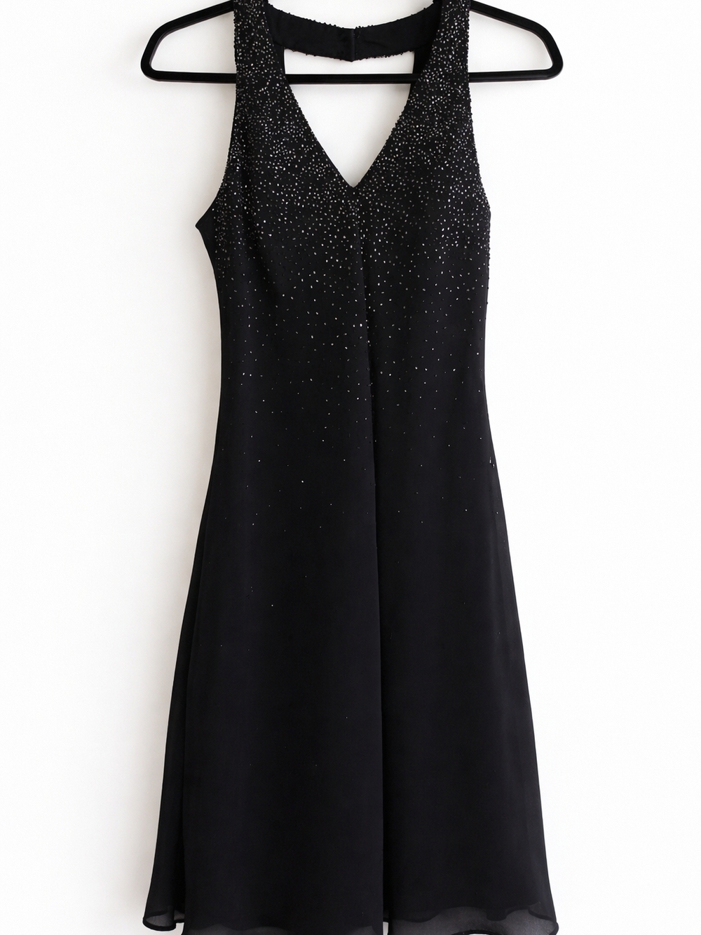 Cachet Black Sleeveless V-Neck Midi Dress with Beaded Accents